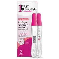First Response empaque frontal mostrando las dos pruebas y beneficio detección temprana