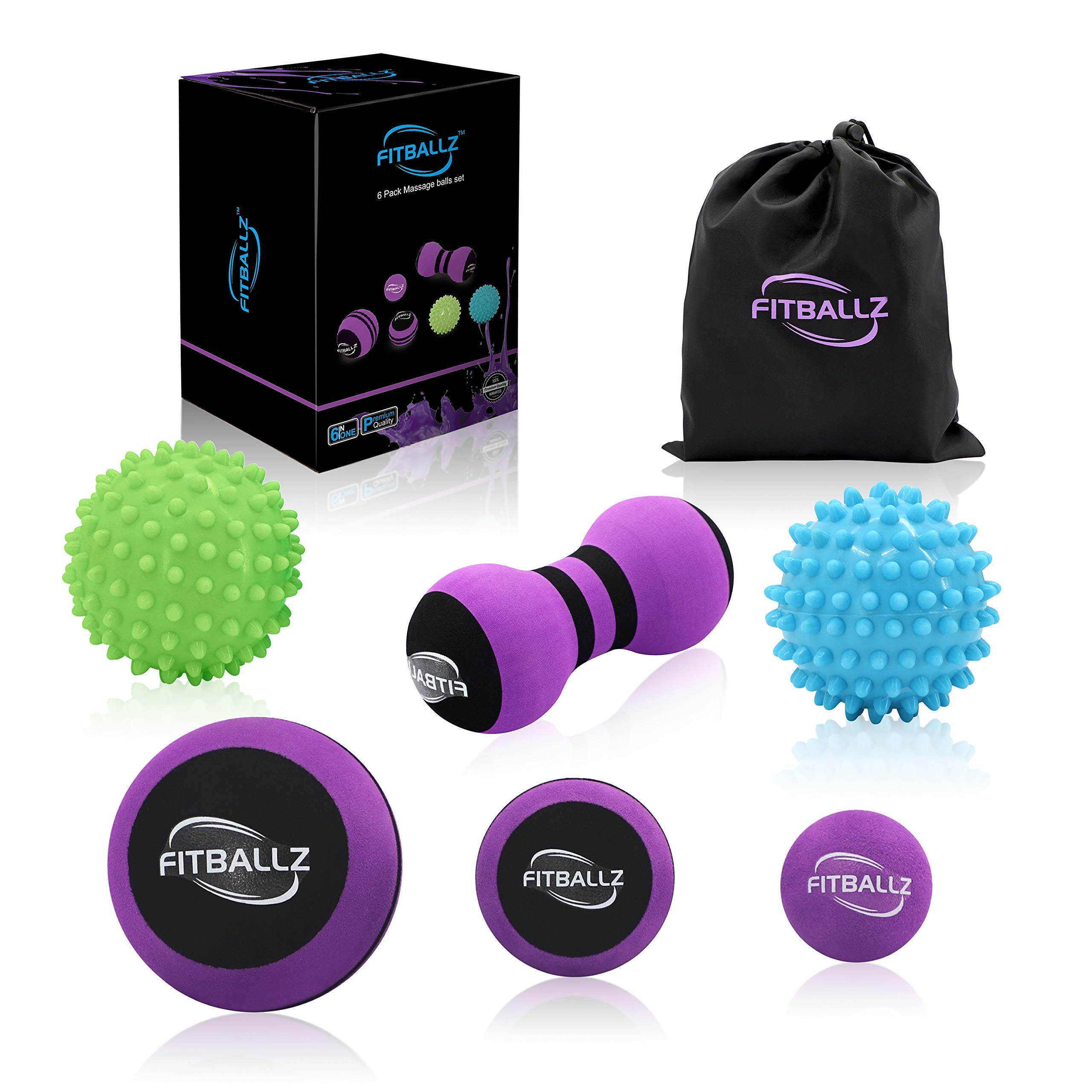 Fitballz presentación completa del kit con todas las seis bolas, práctico y portátil