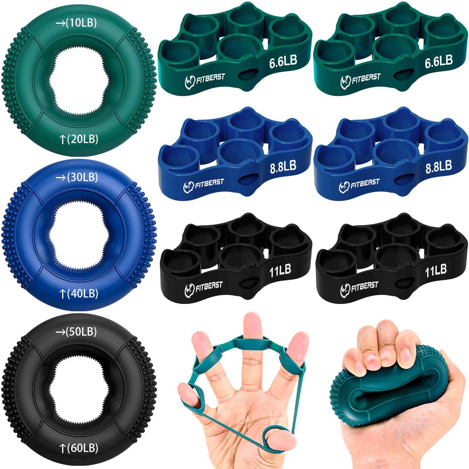 FitBeast vista frontal del kit azul con piezas organizadas, mejora de fuerza