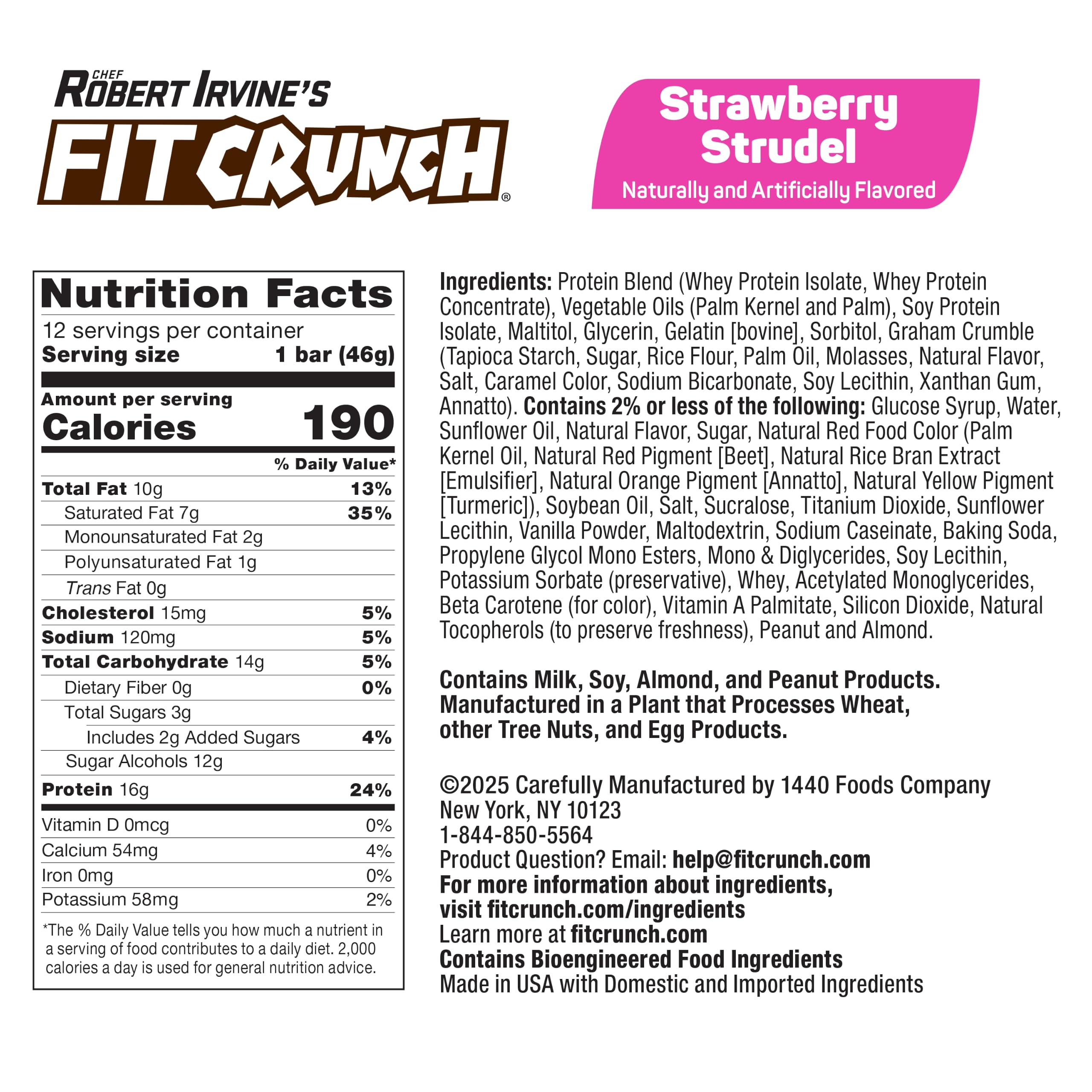FitCrunch etiqueta nutricional enfocada en 16 g proteína y 3 g azúcar