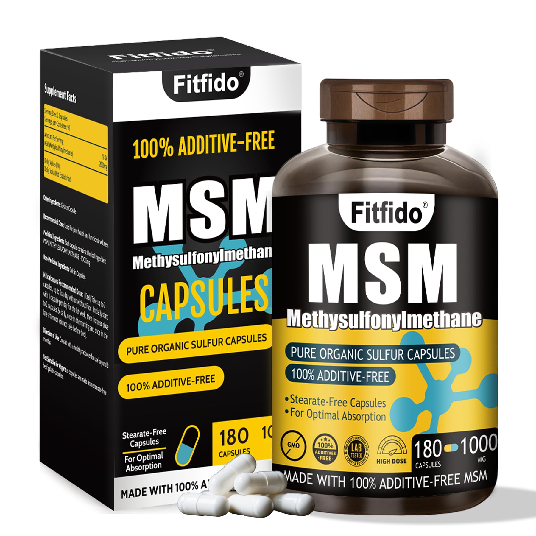 Fitfido envase frontal con 180 cápsulas, claridad de pureza 99.9%