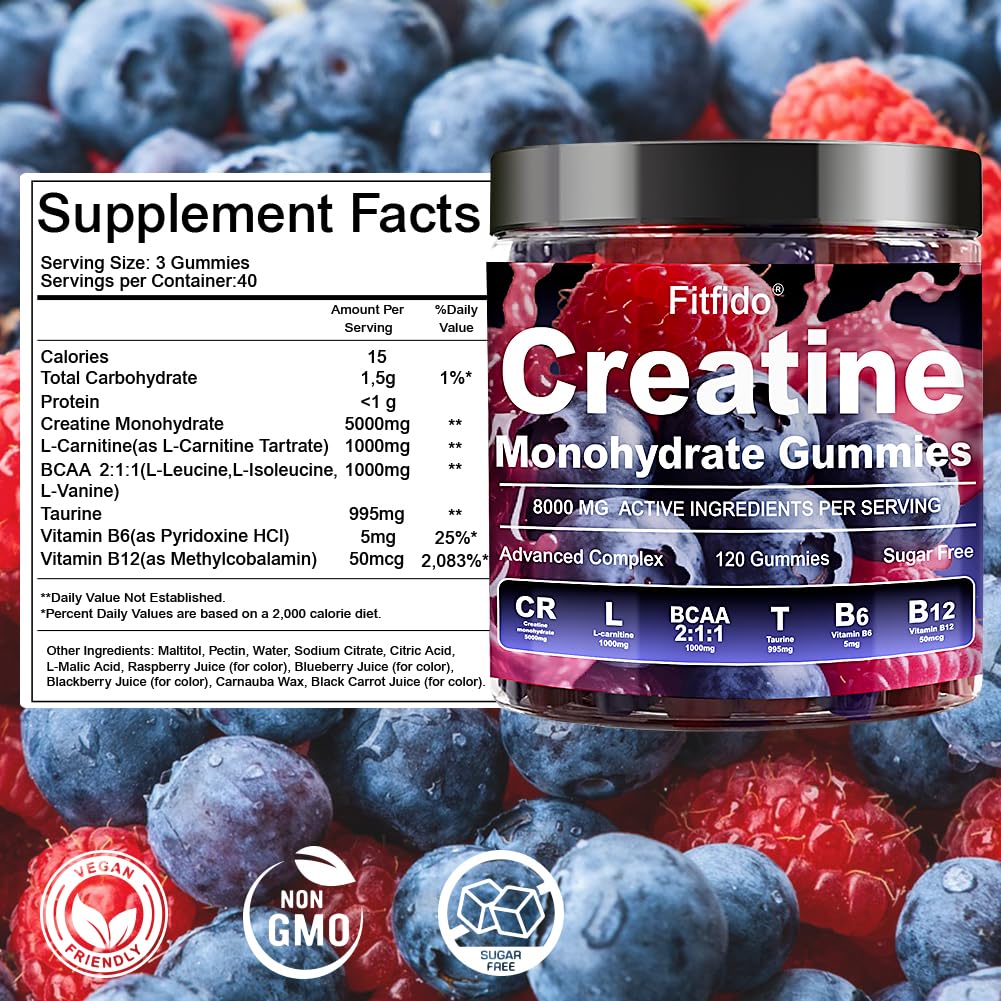 Fitfido composición con creatina y L-carnitina destacando beneficios energéticos