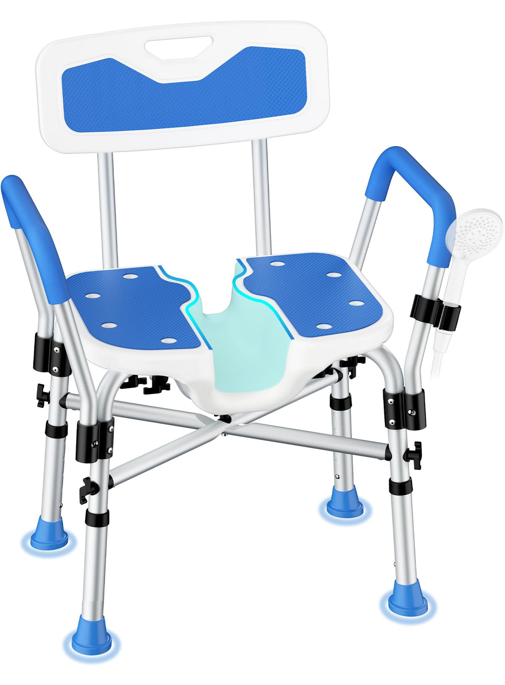 FITGOT silla de ducha al frente mostrando estabilidad y soporte seguro