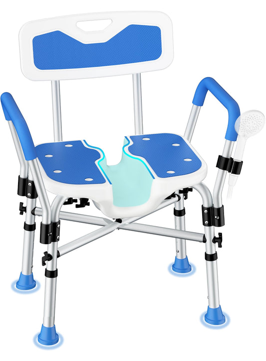 FITGOT silla de ducha al frente mostrando estabilidad y soporte seguro