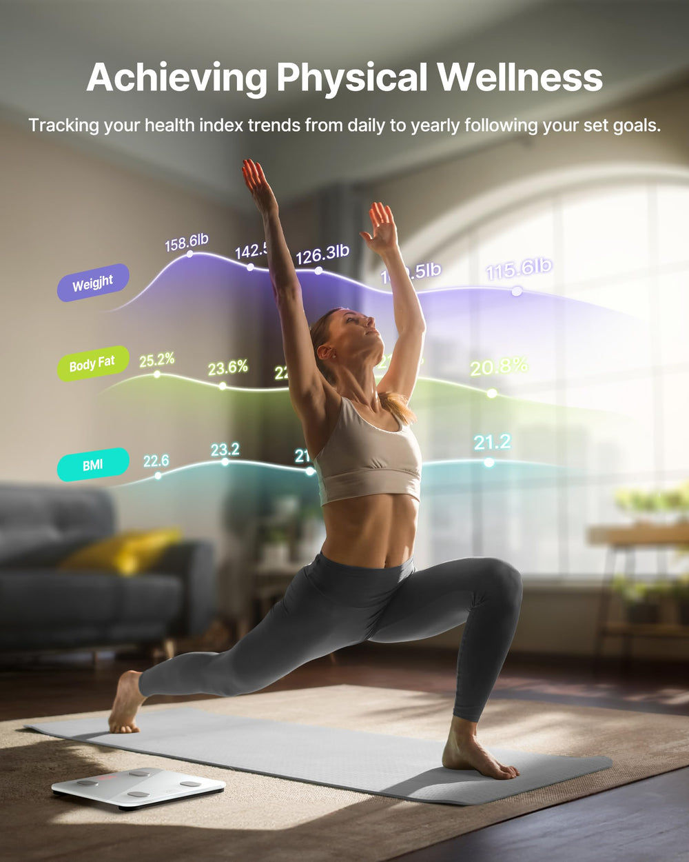 FITINDEX persona usándola para pesar y registrar progreso instantáneo