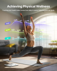 FITINDEX persona usándola para pesar y registrar progreso instantáneo