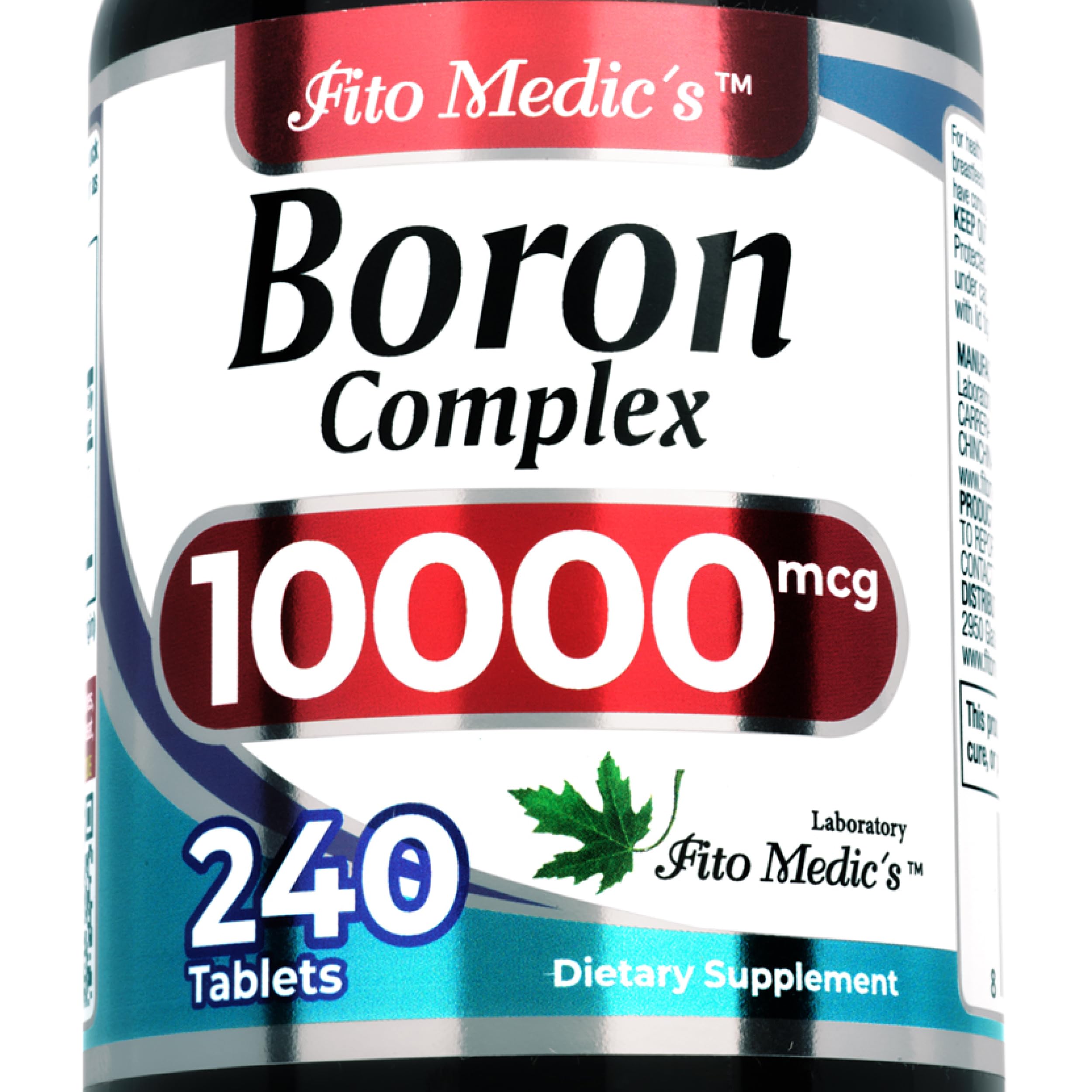 FITO MEDIC'S envase frontal de Boron 10 mg, presentación larga duración
