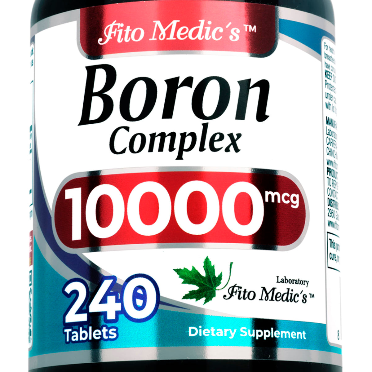 FITO MEDIC'S envase frontal de Boron 10 mg, presentación larga duración