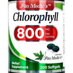 FITO MEDIC'S frasco frontal mostrando clorofila en softgels, envase práctico