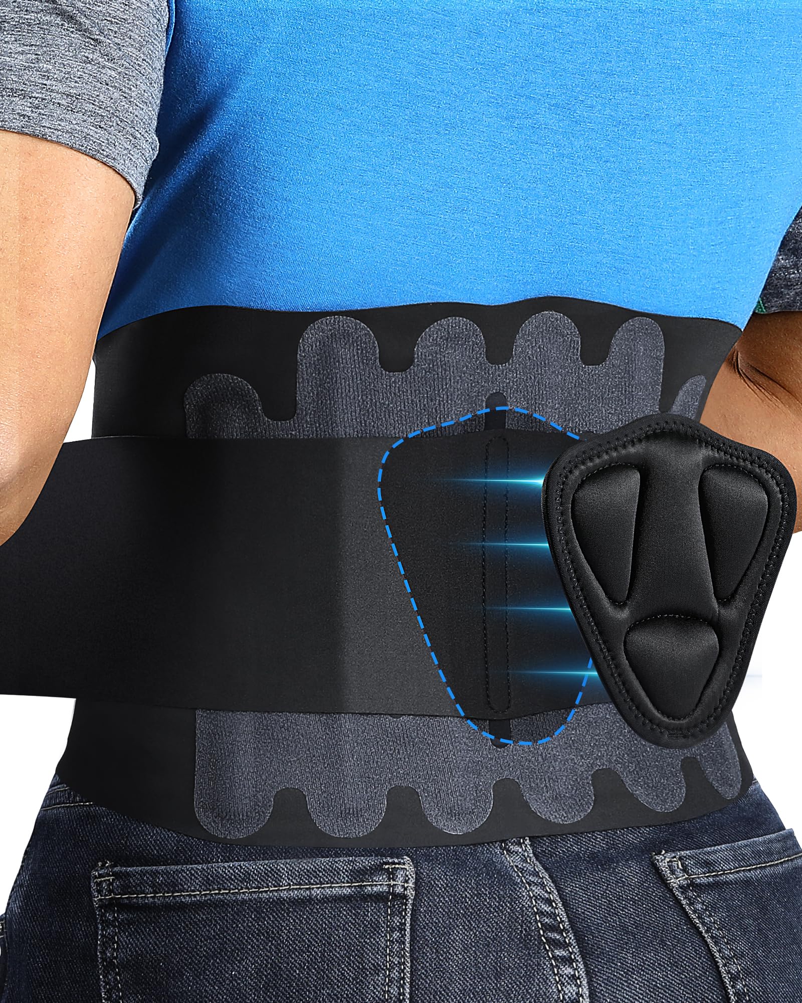 Fitomo faja lumbar frontal mostrando ajuste y discreción