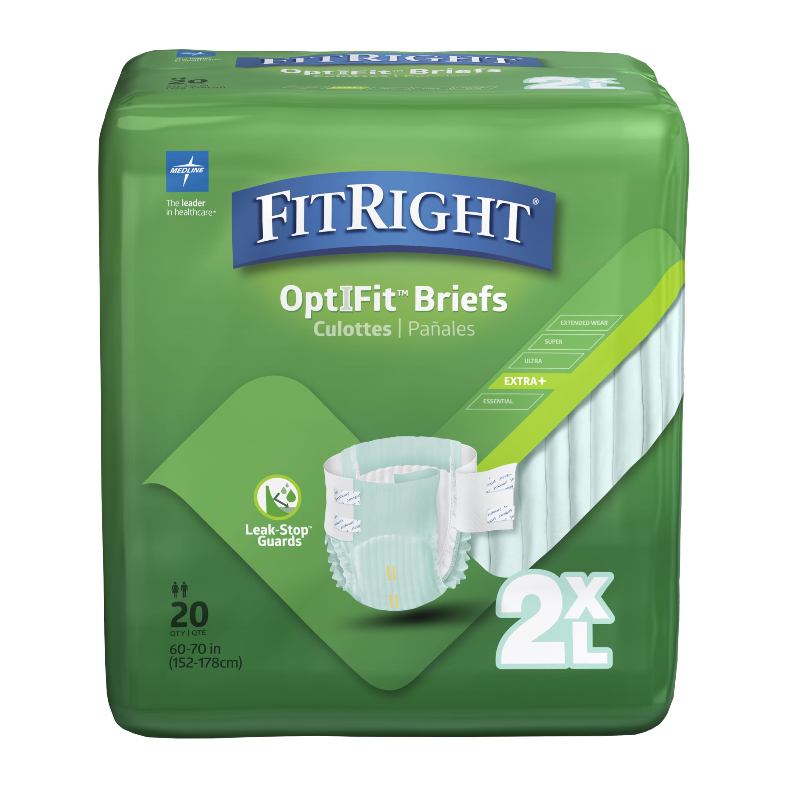 FitRight paquete frontal mostrando 20 pañales y beneficios de protección