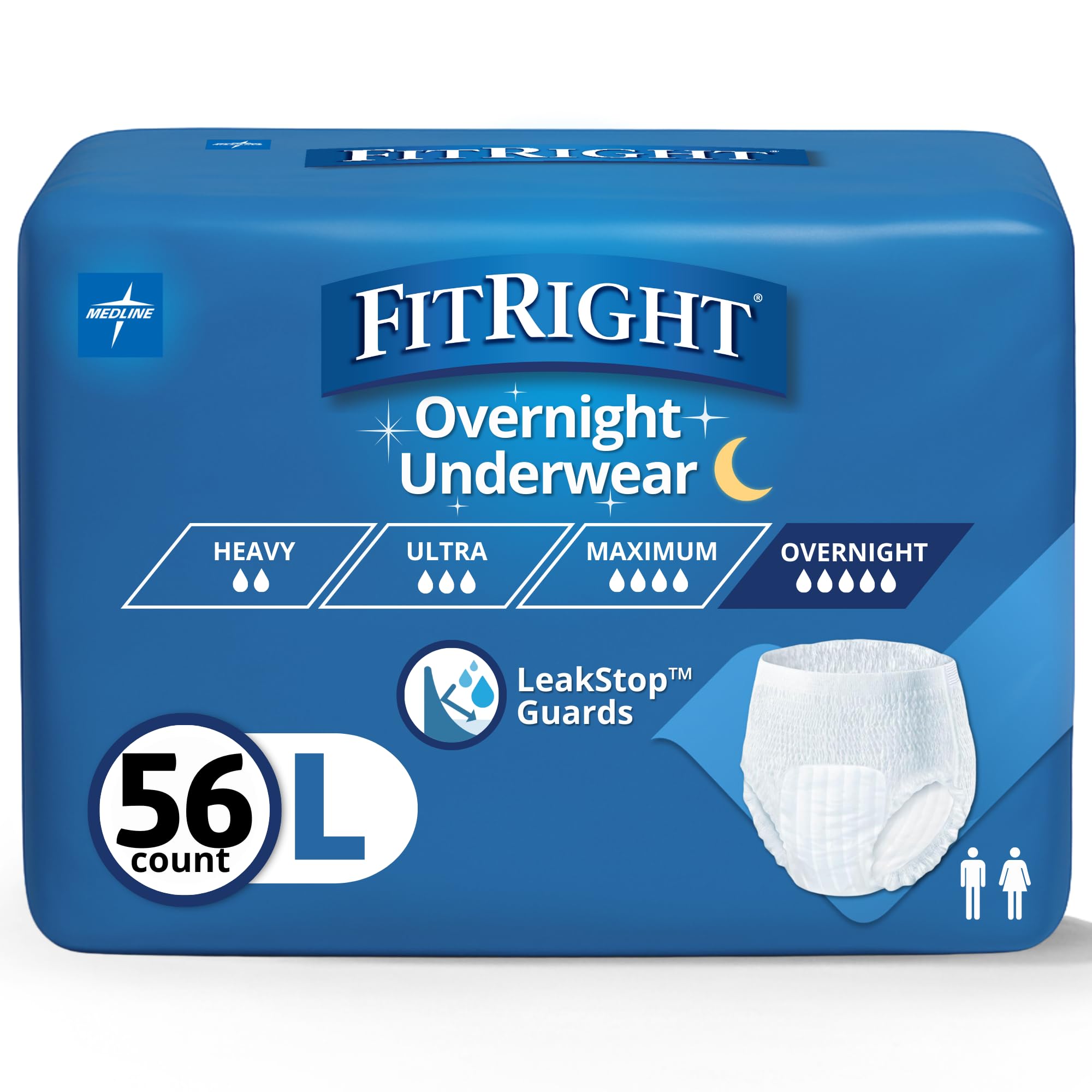 FitRight vista frontal del paquete mostrando 56 unidades y ventaja de protección nocturna