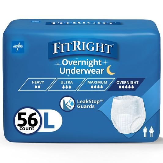 FitRight vista frontal del paquete mostrando 56 unidades y ventaja de protección nocturna