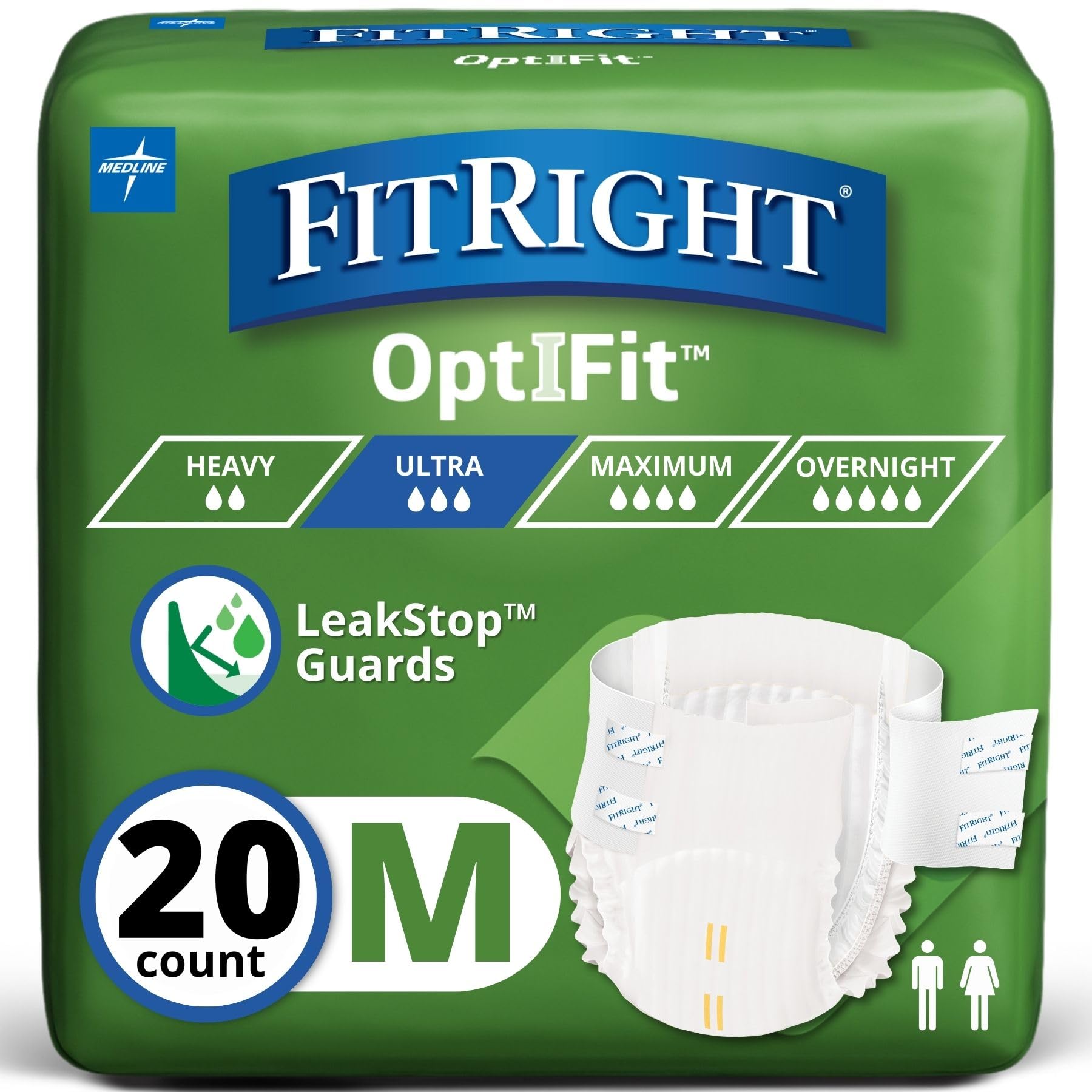 FitRight empaque frontal mostrando 20 pañales y beneficios claros