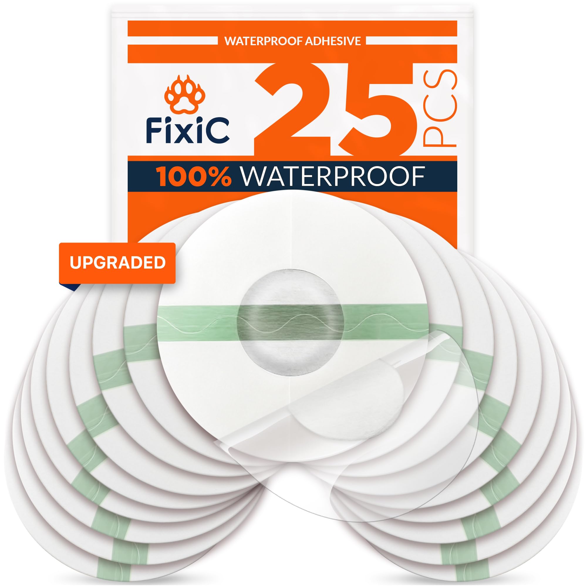 Fixic empaque frontal mostrando pack de 25 parches para seguridad prolongada