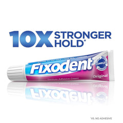 Fixodent pack de 12 tubos mostrando suministro prolongado y conveniencia