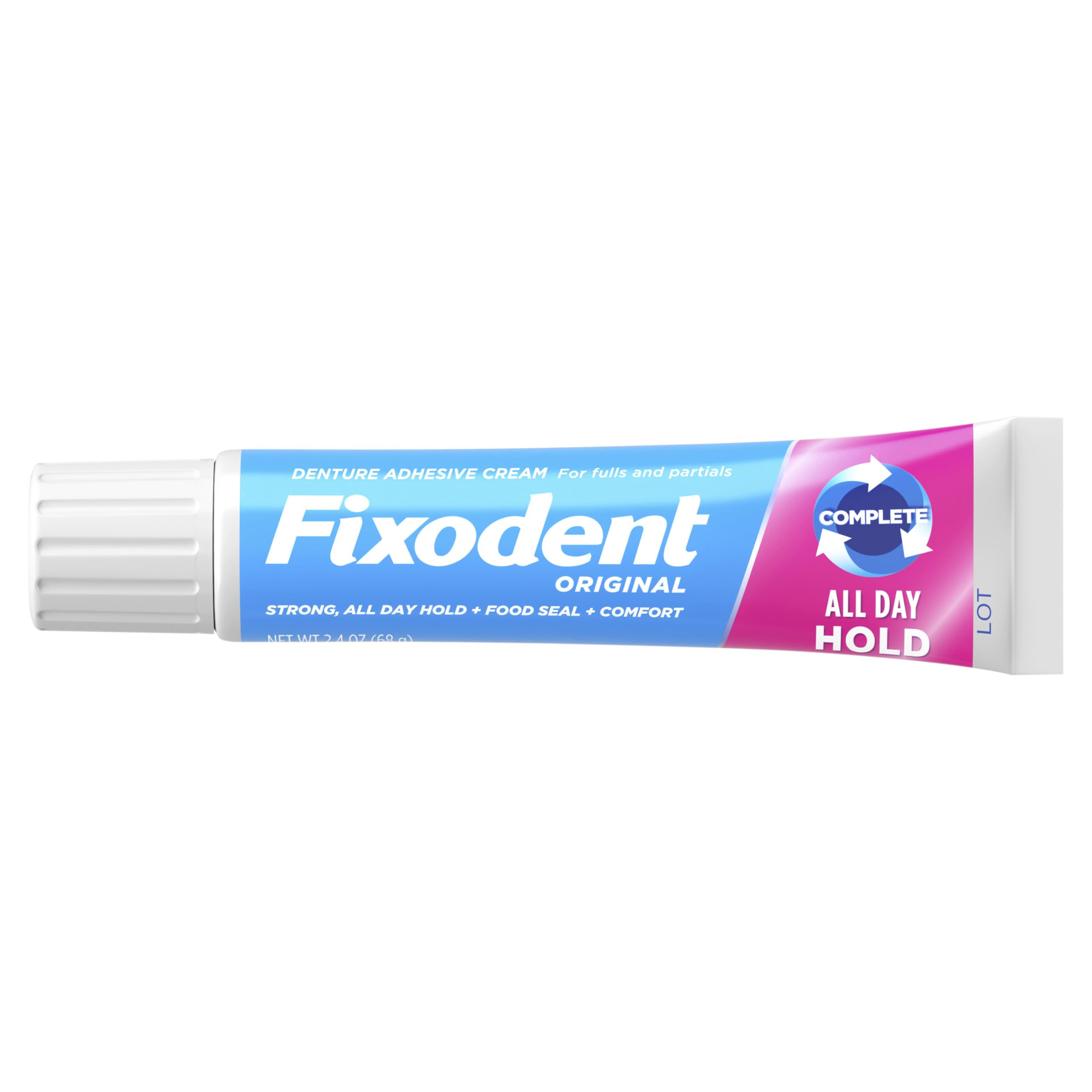 Etiqueta de Fixodent Complete Original con ingredientes y información del producto