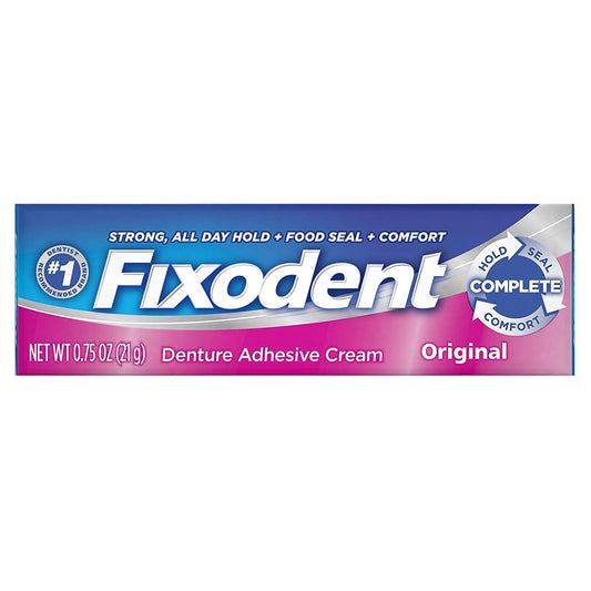 Fixodent frente del tubo mostrando marca y etiqueta, mejora el control de la aplicación