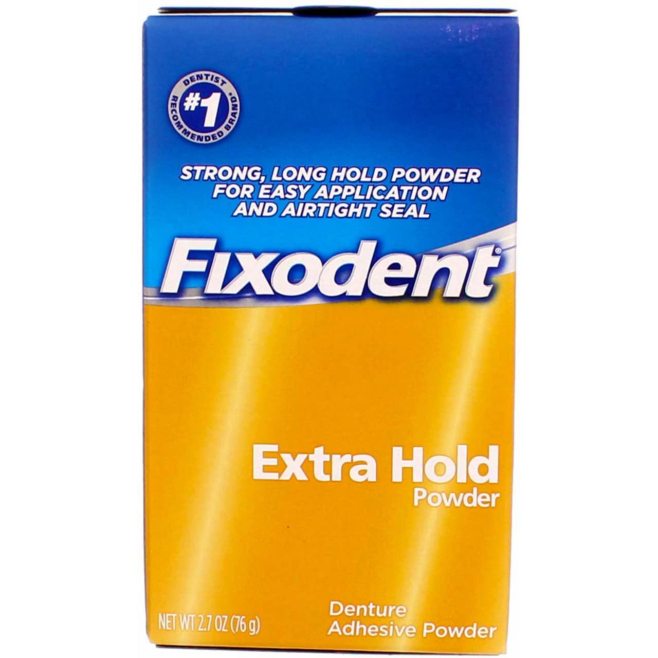 Fixodent envase frontal mostrando tamaño y etiqueta para suministro prolongado