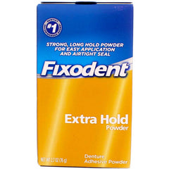 Fixodent envase frontal mostrando tamaño y etiqueta para suministro prolongado