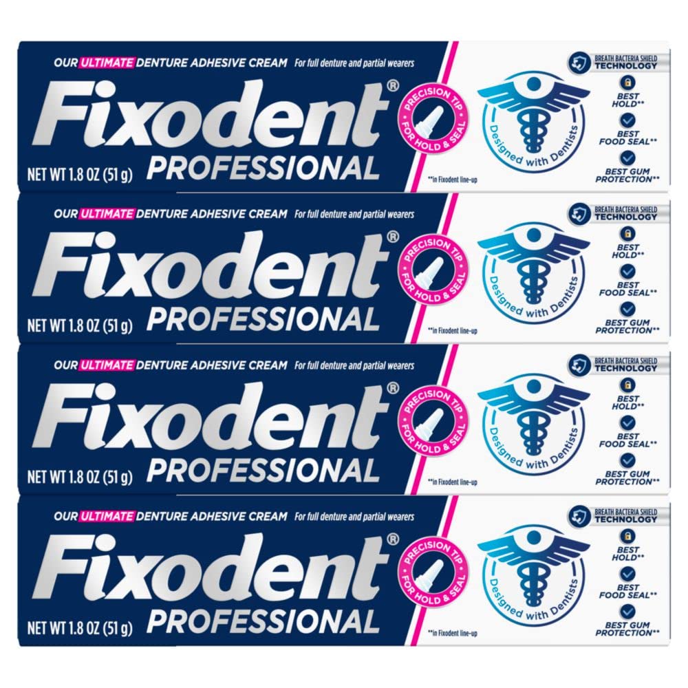Fixodent prótesis colocada con producto, resultado estable y cómodo