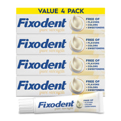 Fixodent tubo frente mostrando la etiqueta y beneficio de sujeción duradera
