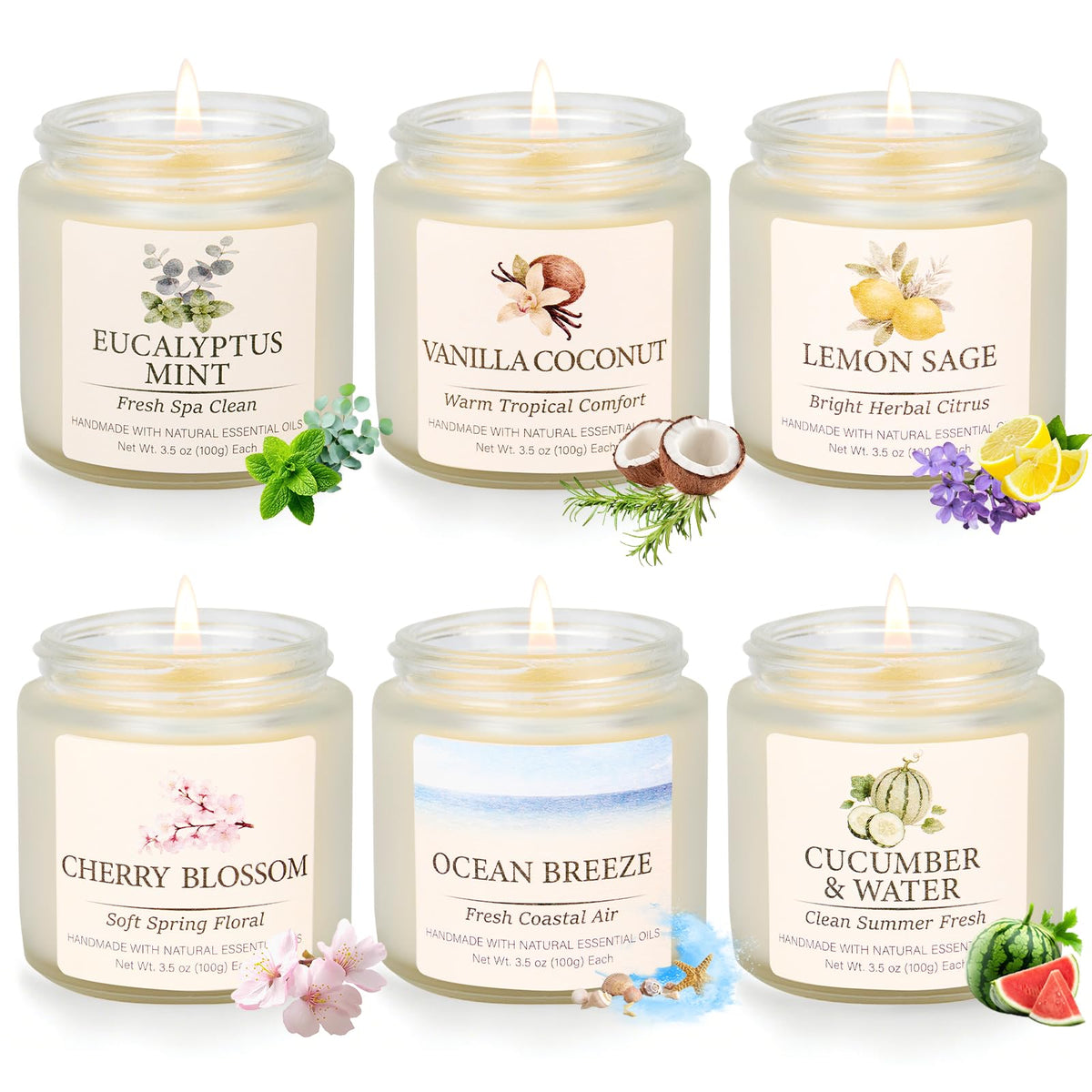 FKJOL caja de regalo con seis velas primavera y verano, presentación lista para regalar