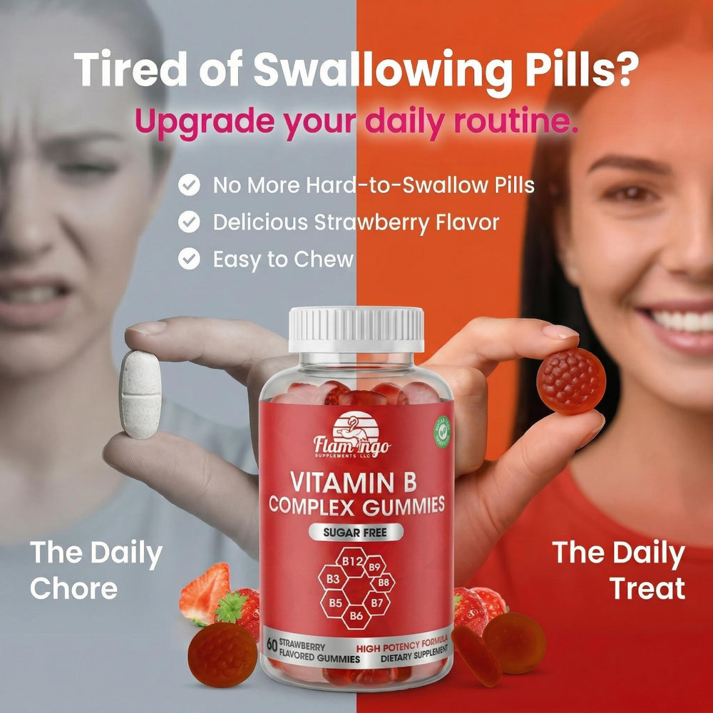 Flamingo Supplements gominolas en mano para ver tamaño práctico