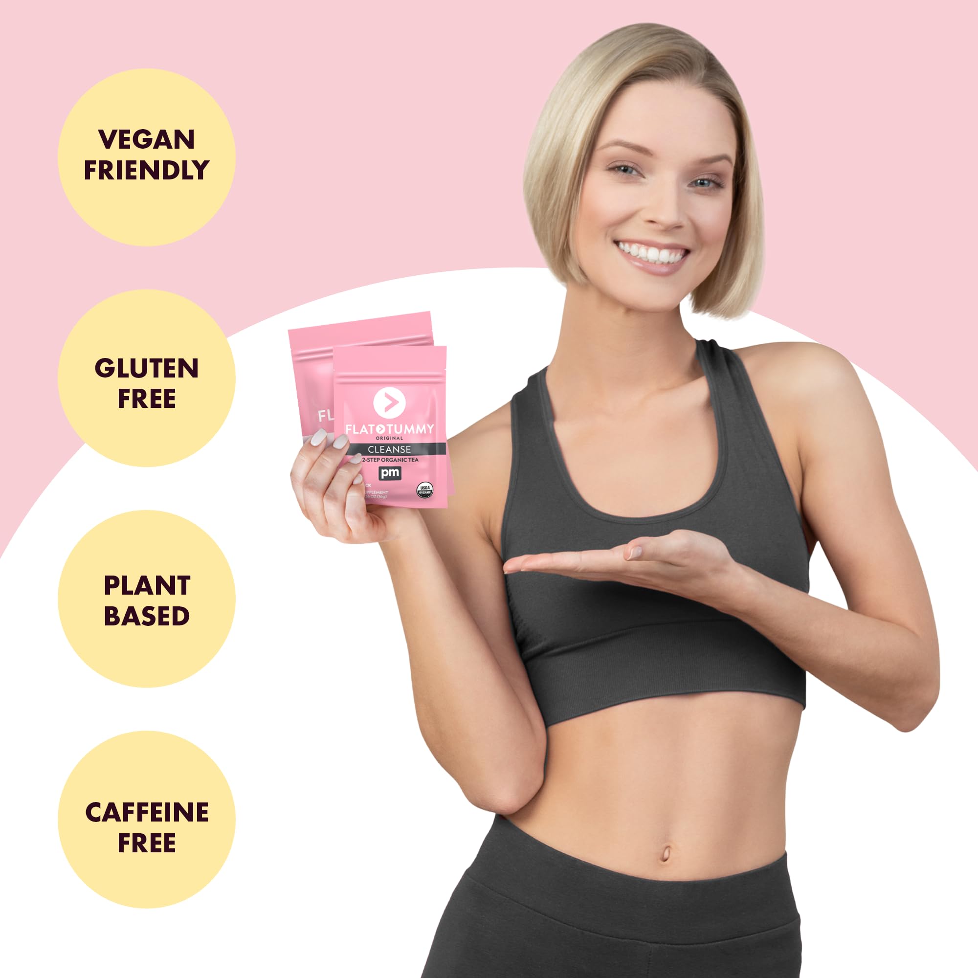 Flat Tummy taza en mano durante la preparación que aporta energía y bienestar
