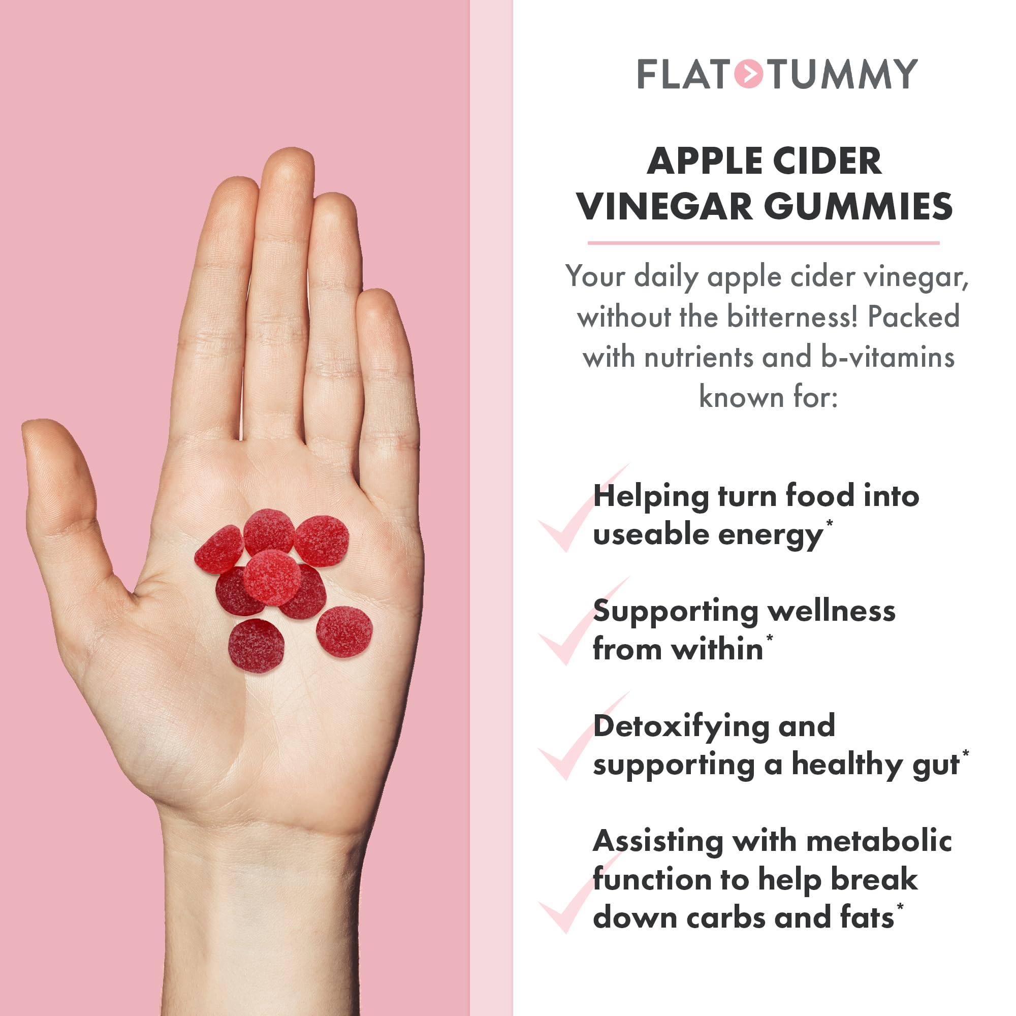 Flat Tummy primer plano de gomita mostrando textura y pectina