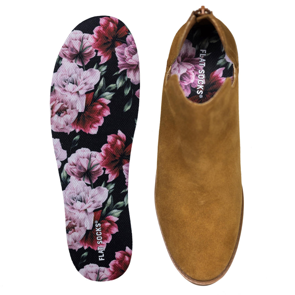 FLAT SOCKS frontal del empaque mostrando color Pink Peony y beneficio lavable