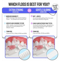 Flaus flosser en mano indicando tamaño portátil y ergonomía
