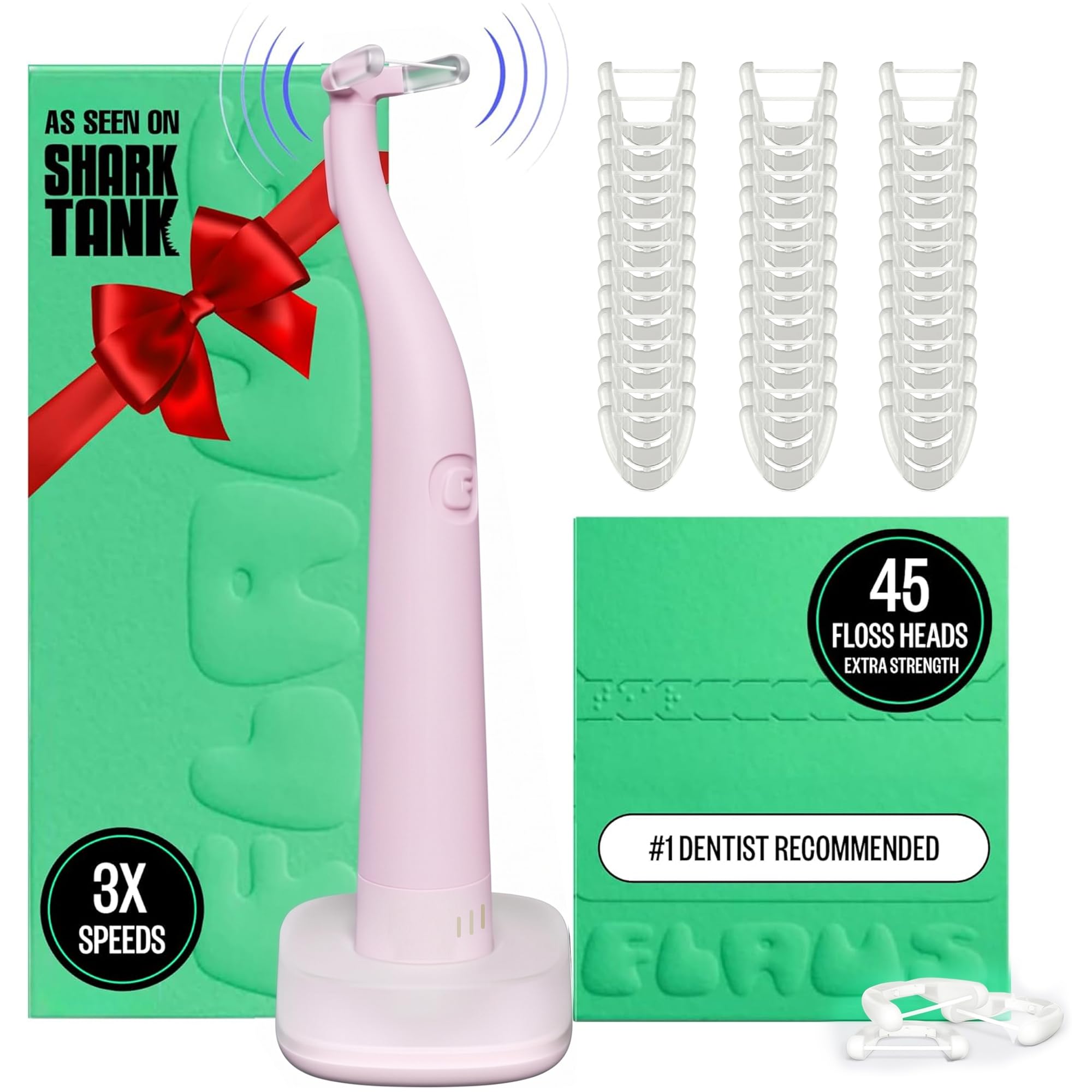 Flaus flosser frontal en su empaque, diseño portátil y fácil almacenamiento