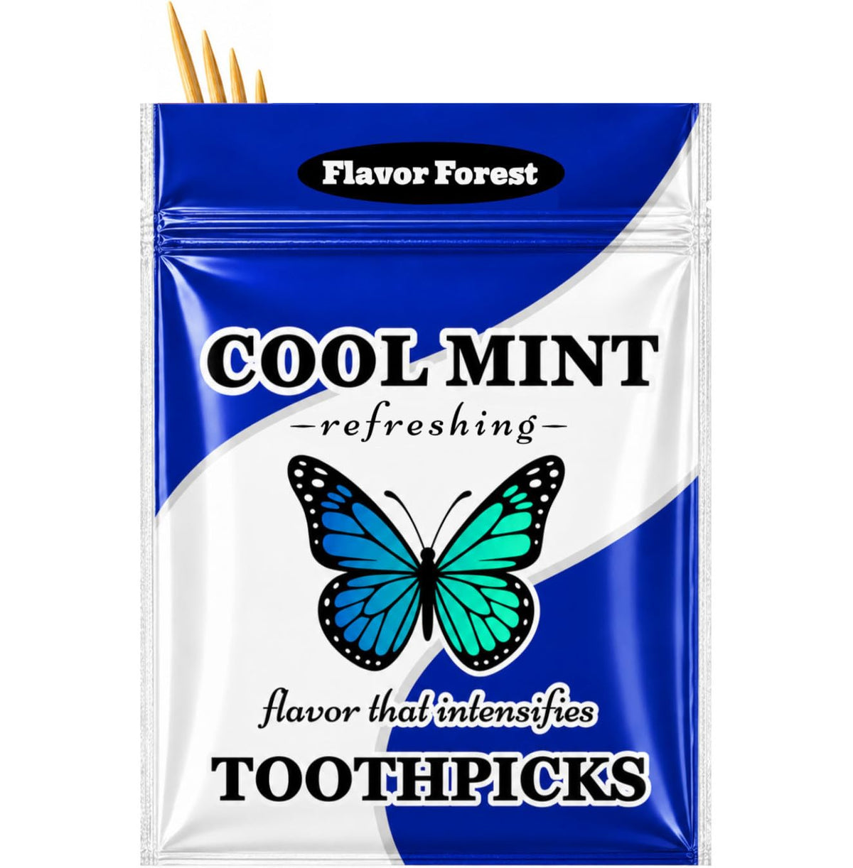 Flavor Forest envase frontal mostrando 200 palillos de menta, frescor inmediato