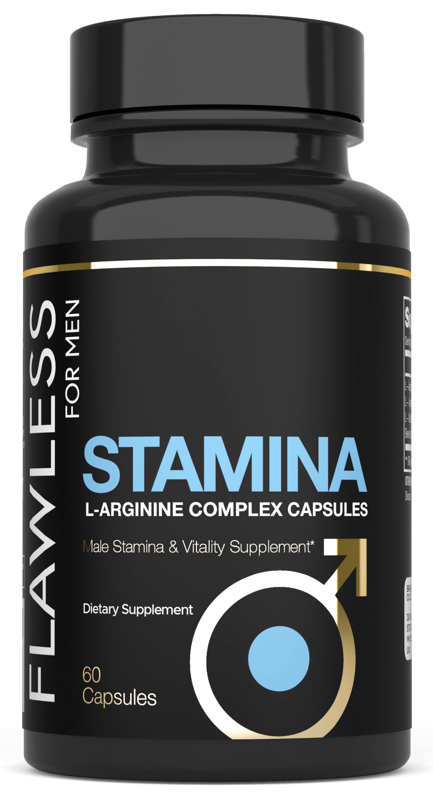 FLAWLESS FOR MEN etiqueta con ingredientes activos como L-Arginina y Citrulina