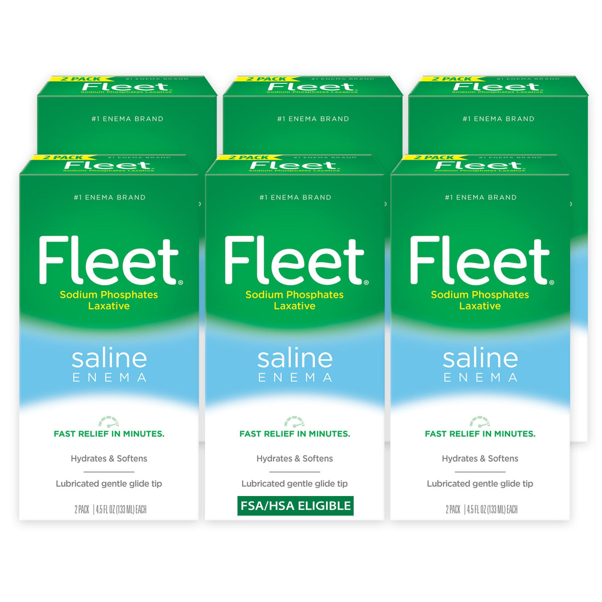 Fleet enema salina vista frontal, solución lista para alivio rápido