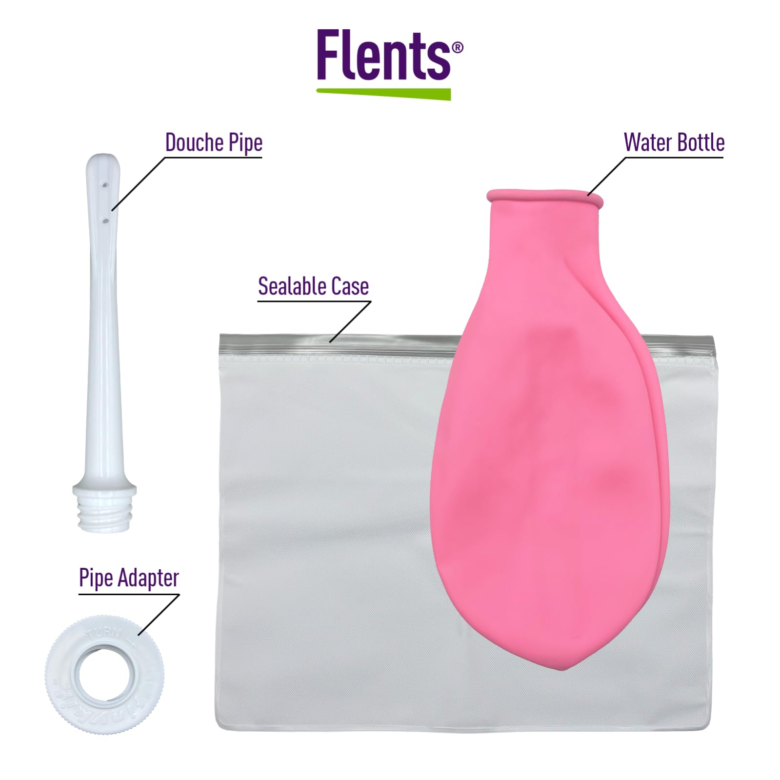Estuche Flents abierto con accesorios, organización y transporte privado