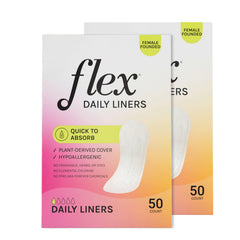 FLEX embalaje frontal mostrando paquete 2-pack y 100 protectores, ideal para uso diario