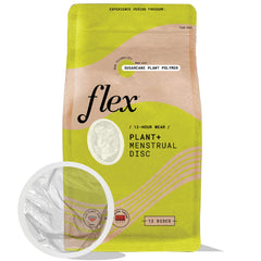 Flex Plant+ Disc empaque frontal mostrando 12 unidades y beneficios sustentables
