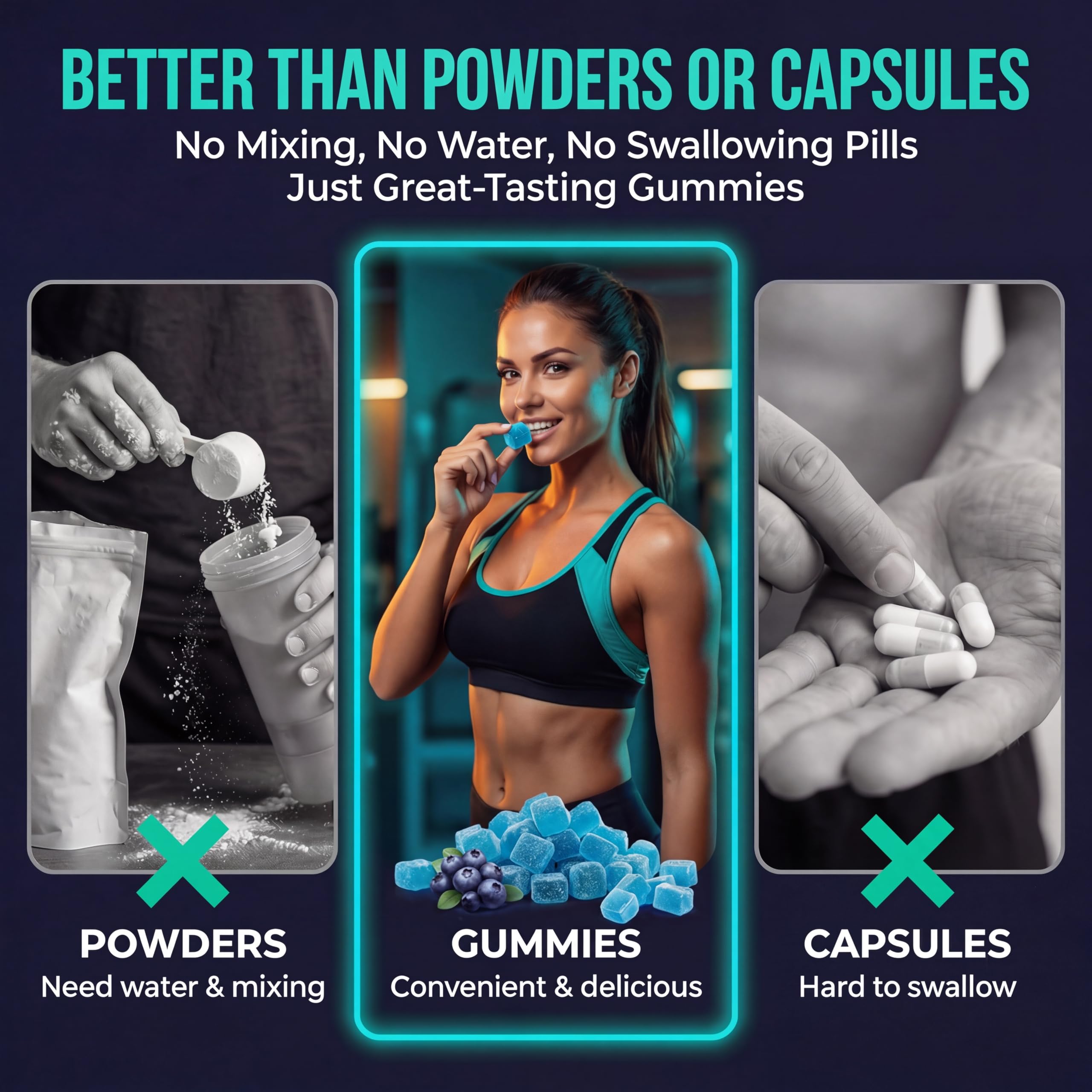 Porción de gomitas FlexPrime creatina en cuchara para control de dosis diario