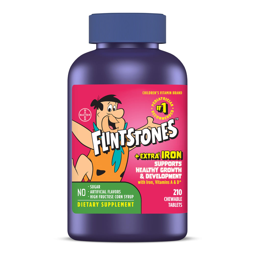 Flintstones frente del empaque mostrando 210 tabletas y beneficios