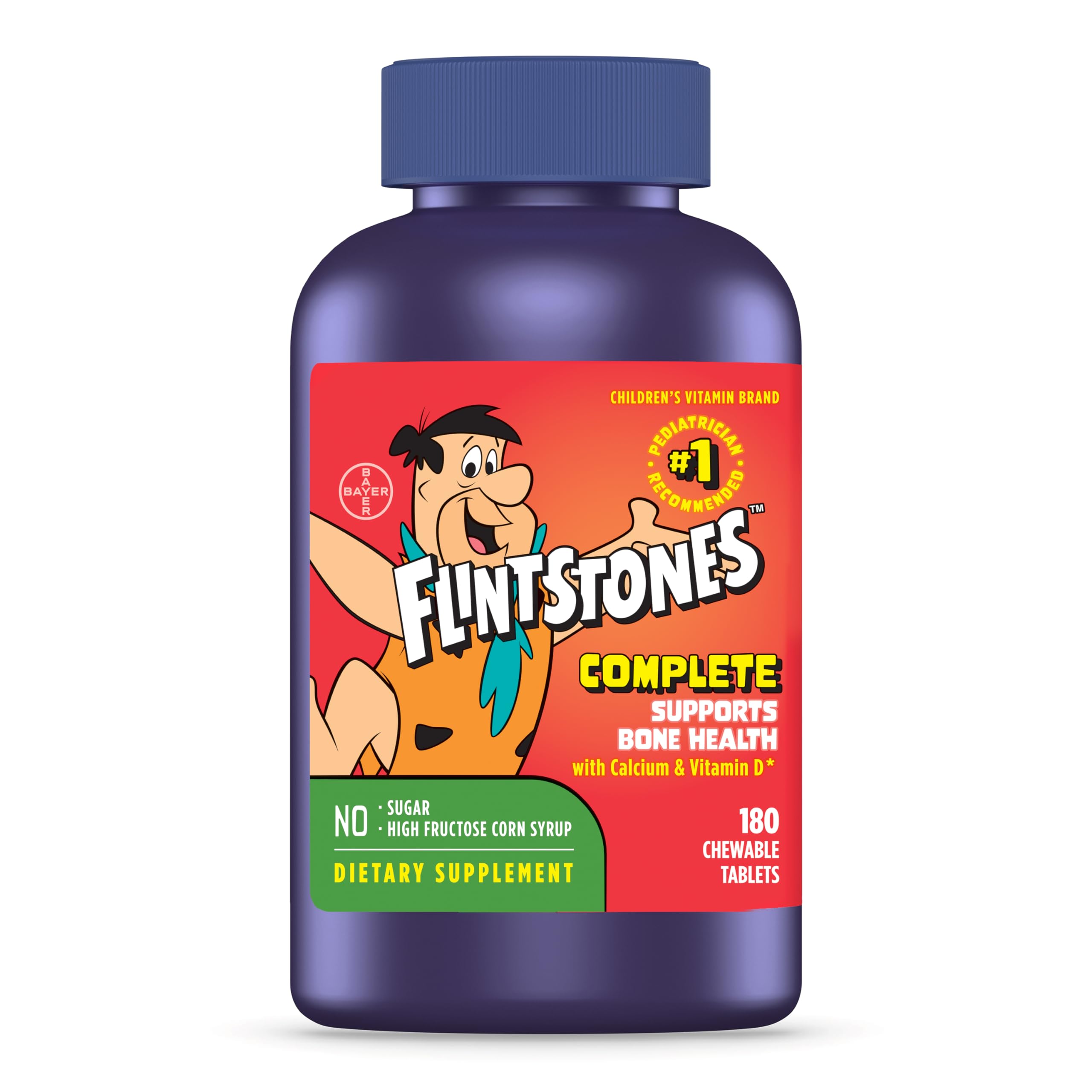 Flintstones frontal del empaque mostrando frasco y diseño llamativo para padres
