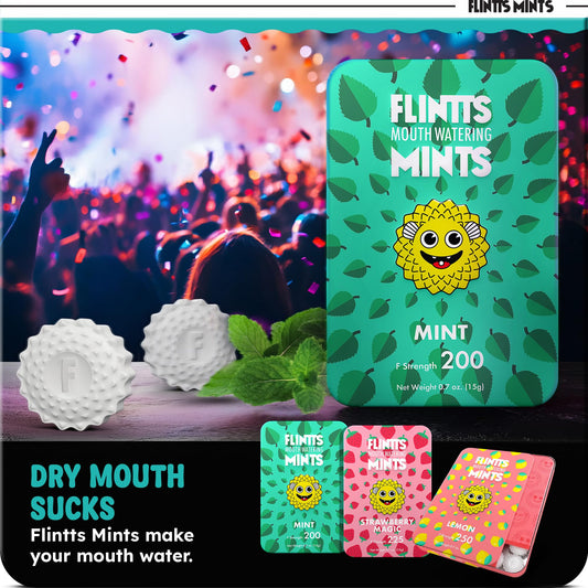 Flintts caja abierta con mentas visibles y conveniente accesibilidad