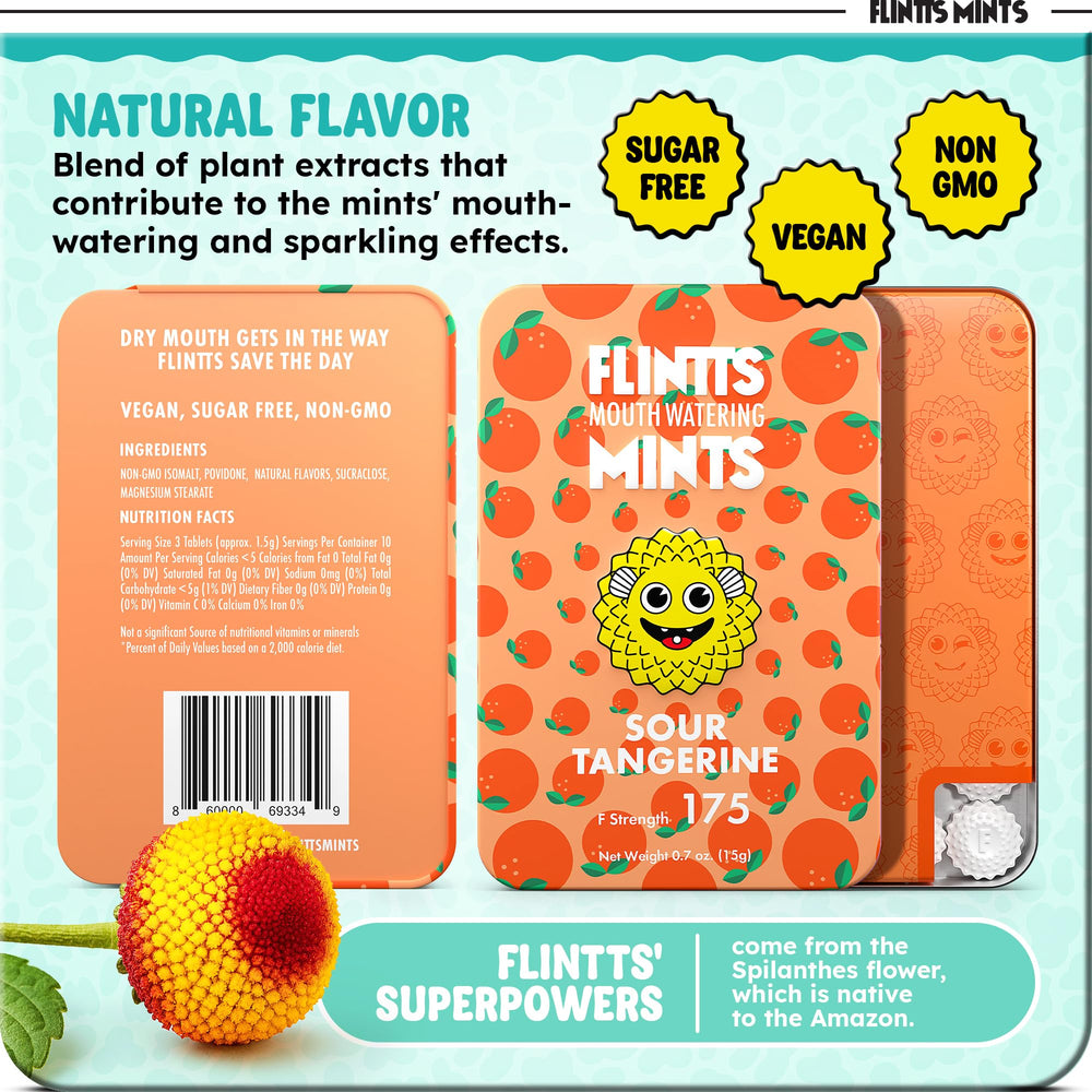 Pastillas Flintts junto a frutas que sugieren sabores intensos y naturales