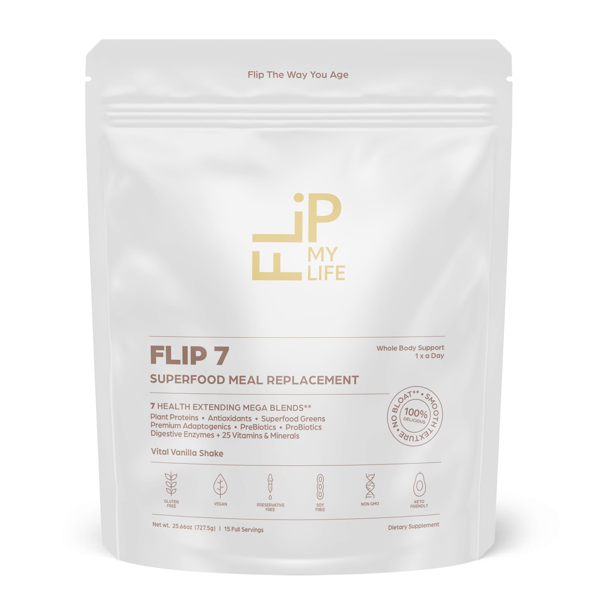 Flip My Life envase frontal del producto mostrando etiqueta y beneficio nutricional