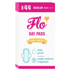 Flo empaque frontal mostrando 44 toallas, protección diaria y discreta