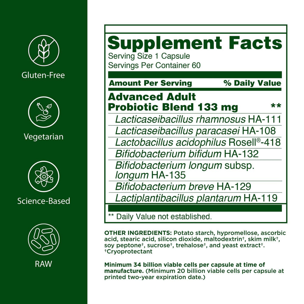 Flora Probiotico Avanzado – botella de 60 cápsulas para uso diario