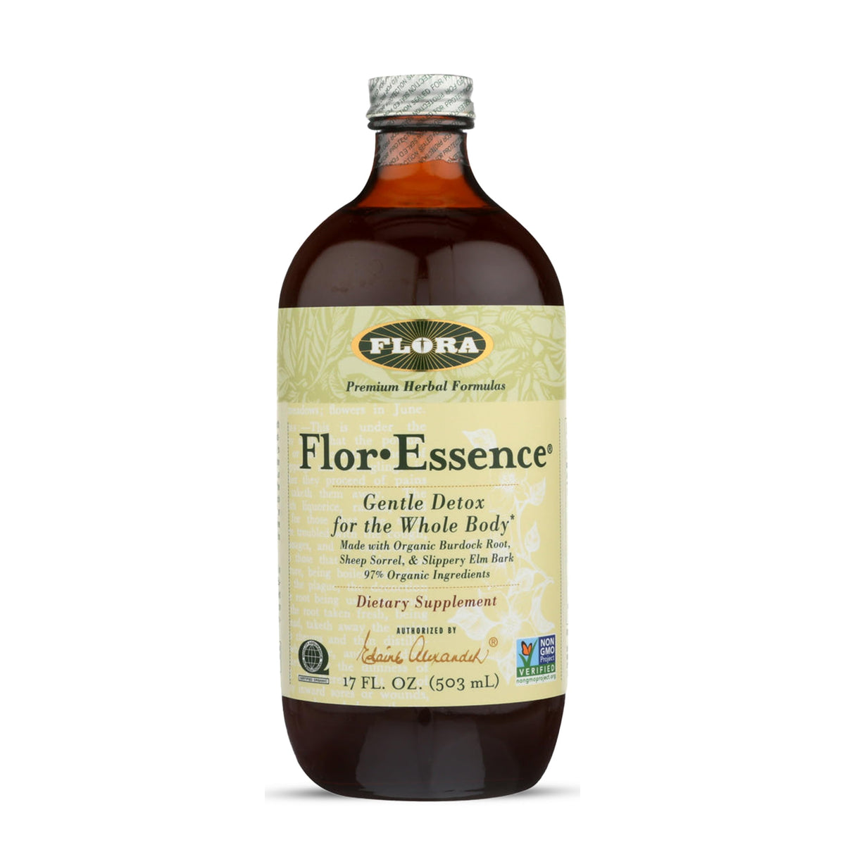 Flora Flor-Essence frasco frontal mostrando presentación clara y confianza
