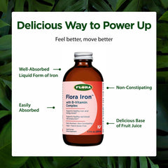 Flora Hierro con B-Vitaminas: frasco de vidrio conserva la calidad