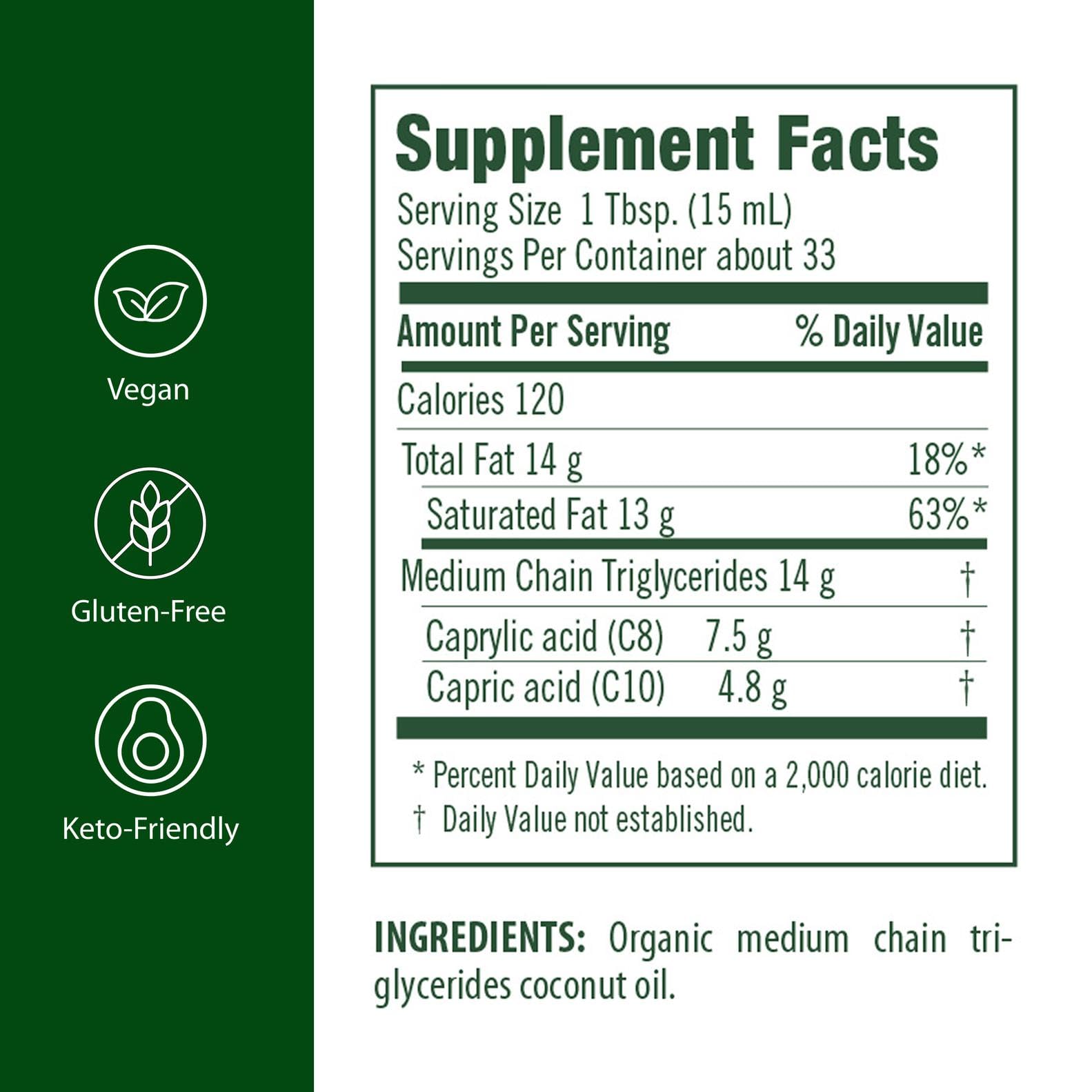 Flora MCT Oil, etiqueta orgánica: origen ético y sin OGM.
